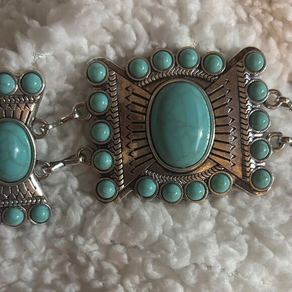 Turquoise Stone Western Concho Boho Chain Belt